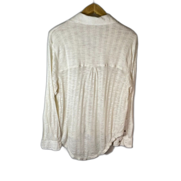 Free People Beach Ivory Textured Gauze Long Sleeve Button Up Shirt Size S - Picture 5 of 14
